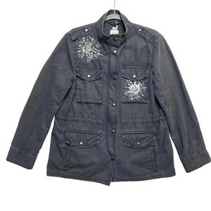GAP Utility Jacket Womens Size Small Gray Beaded Embellished Military